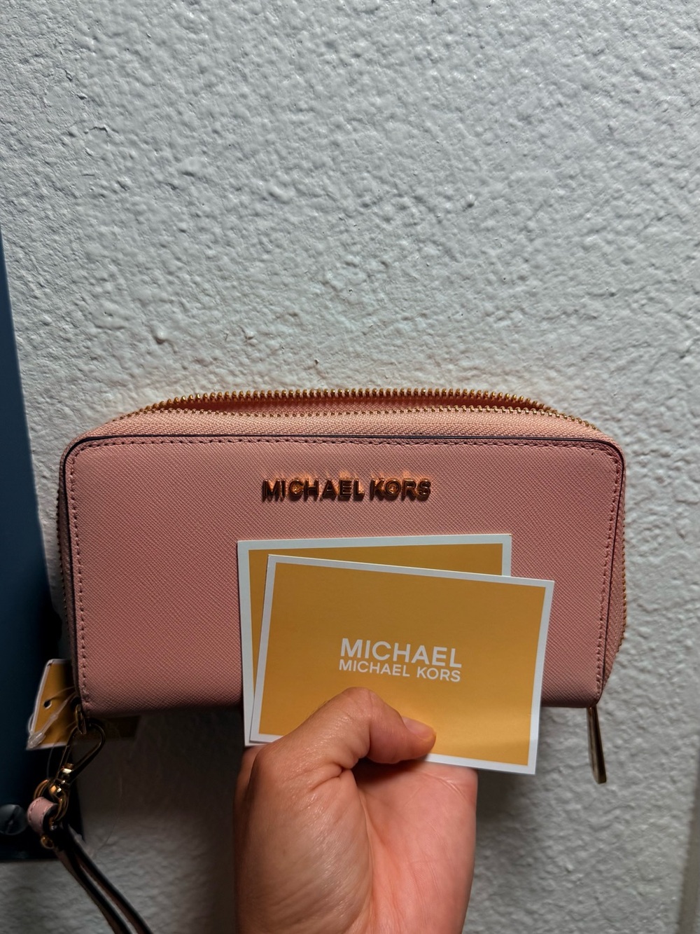 Michael Kors Rose Pink Zip-Around Wallet with Gold Logo